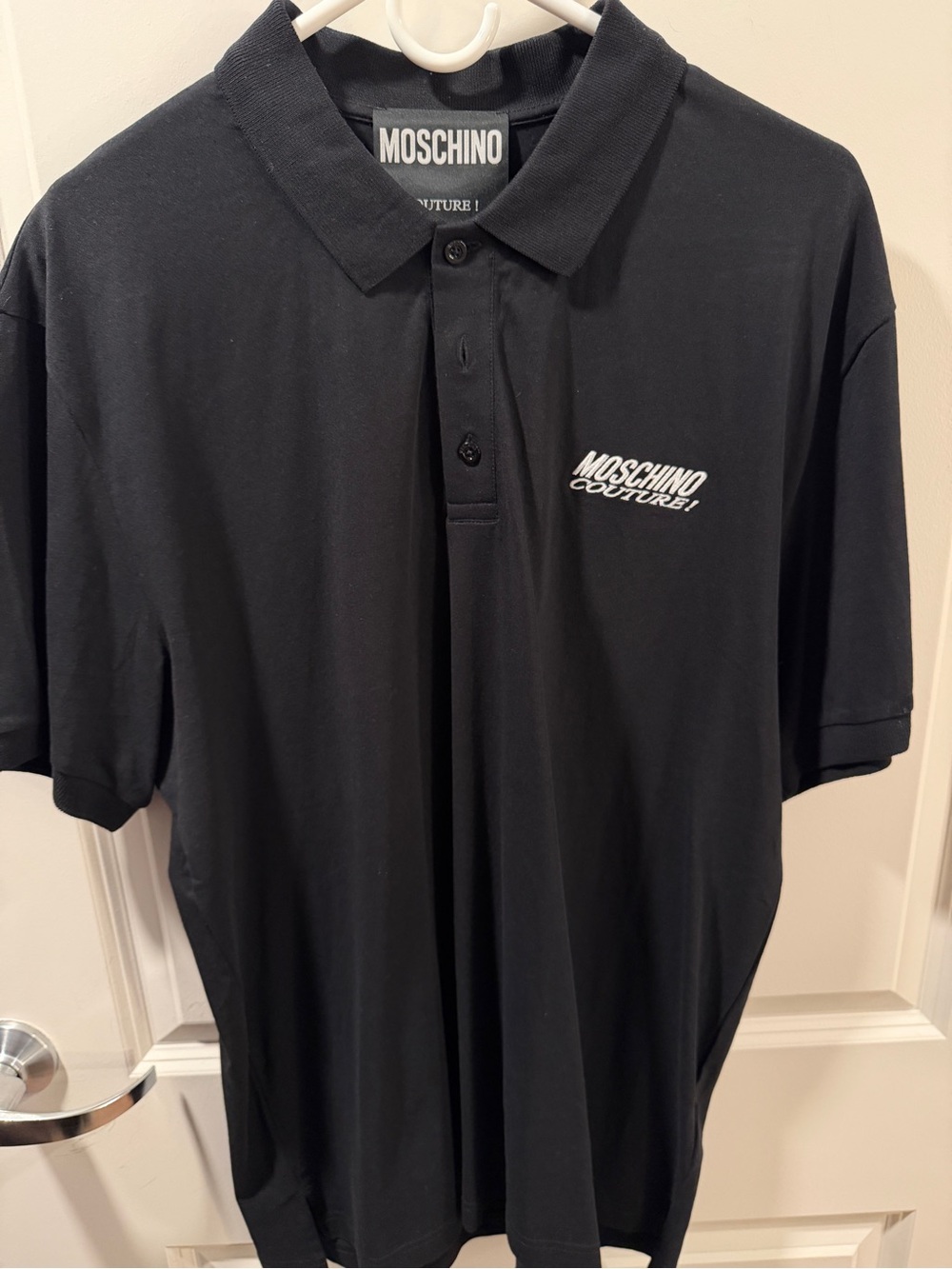 Moschino Black Polo with White Script Logo